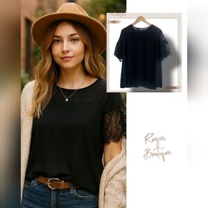 🌿Worthington Women's 1X Black Sheer Flowy Lace Blouse